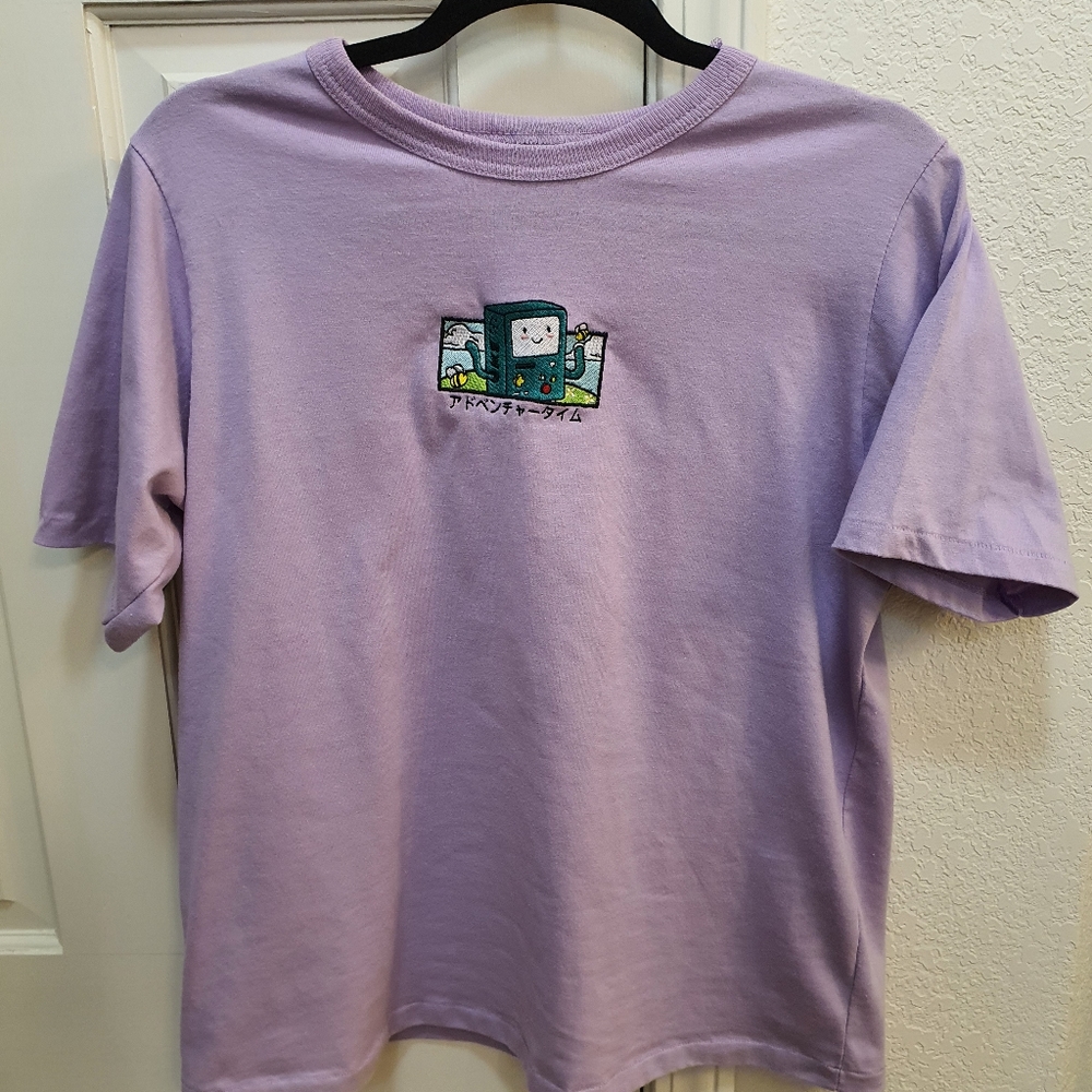 Adventure time BMO embroidery on lavender tshirt sz M